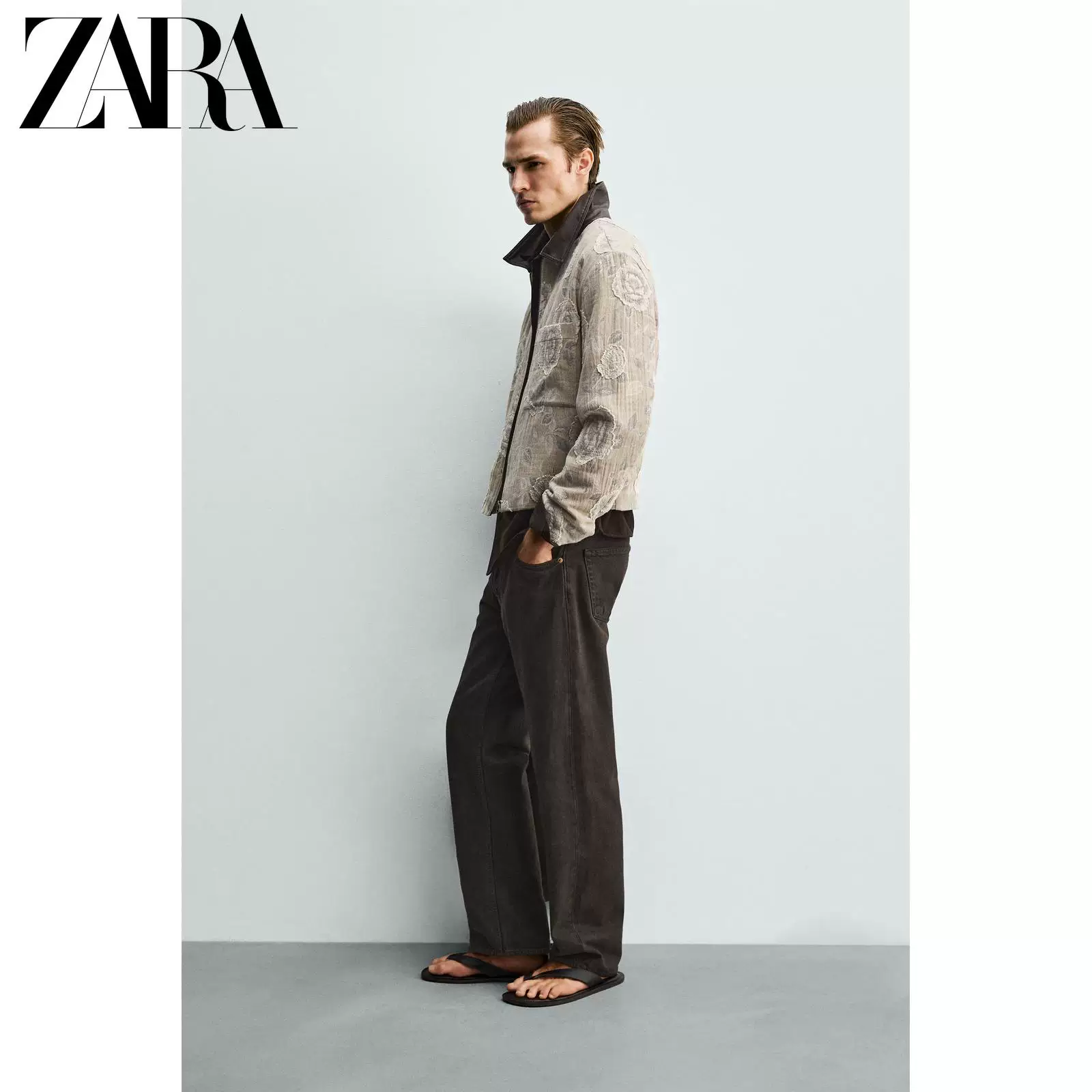 ZARA 2026 весна-лето новые поступления мужская неравномерная цветочная жаккардовая короткая куртка 0624400 731