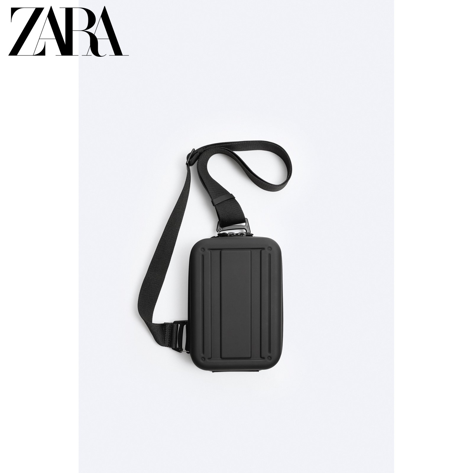 ZARA Winter New Pint Men's Bag Black Press Glue Hard Diagonal Satchel Box Bag 3665220800-Taobao