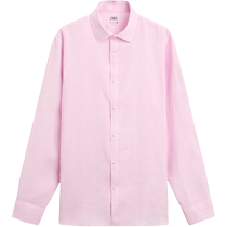 ZARA2024 new autumn products mens loose pure linen comfortable lapel long-sleeved shirt 3090474 620