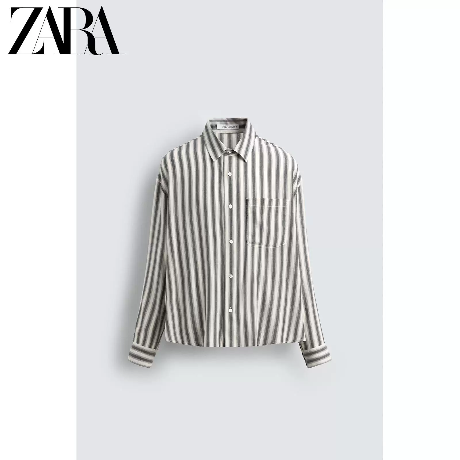 Рубашка мужская хлопок вискоза в полоску с карманом и отделкой по кромке, SALE ZARA, 5921481 802