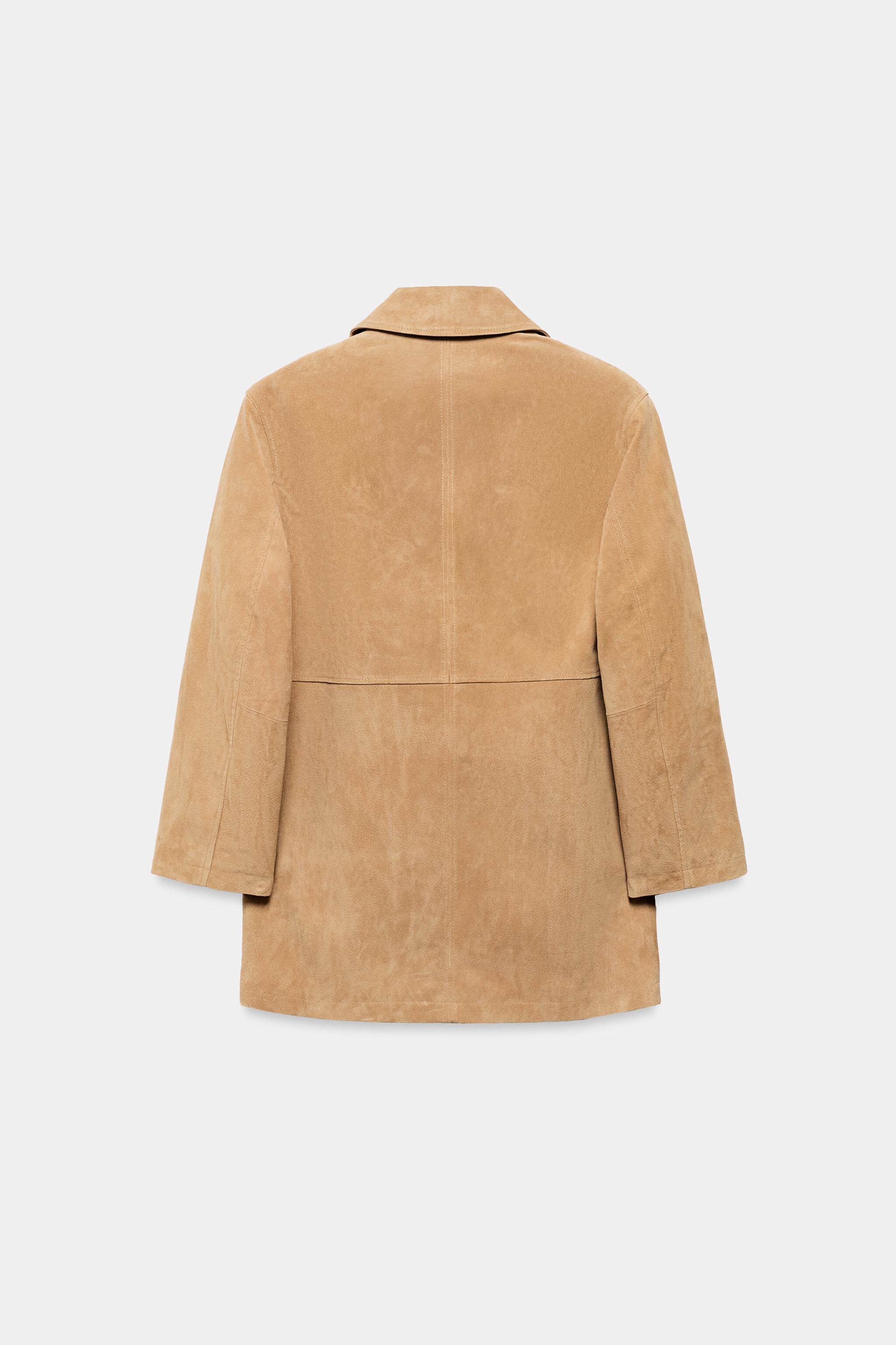 Кожаная куртка zara2026春夏新品 女装 长袖翻领纯绒面质感皮革外套 3046030 704