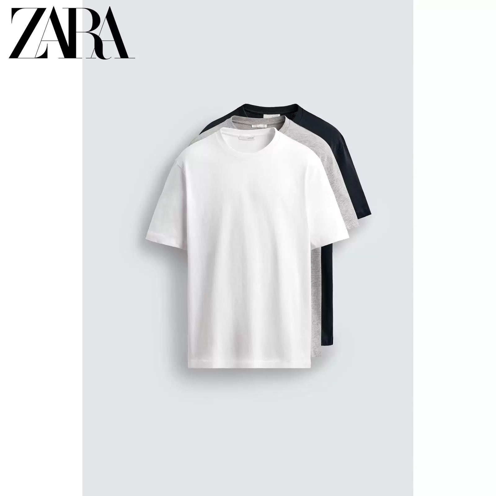 ZARA 2025 осень новые продукты мужская трикотажная футболка с коротким рукавом круглым вырезом средней толщины, 1887399