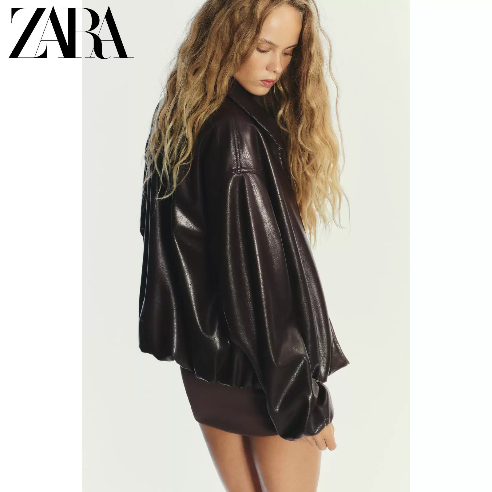 Куртка-пилот с лацканами ZARA TRF женская, экокожа (PU), бомбер, осень 2025