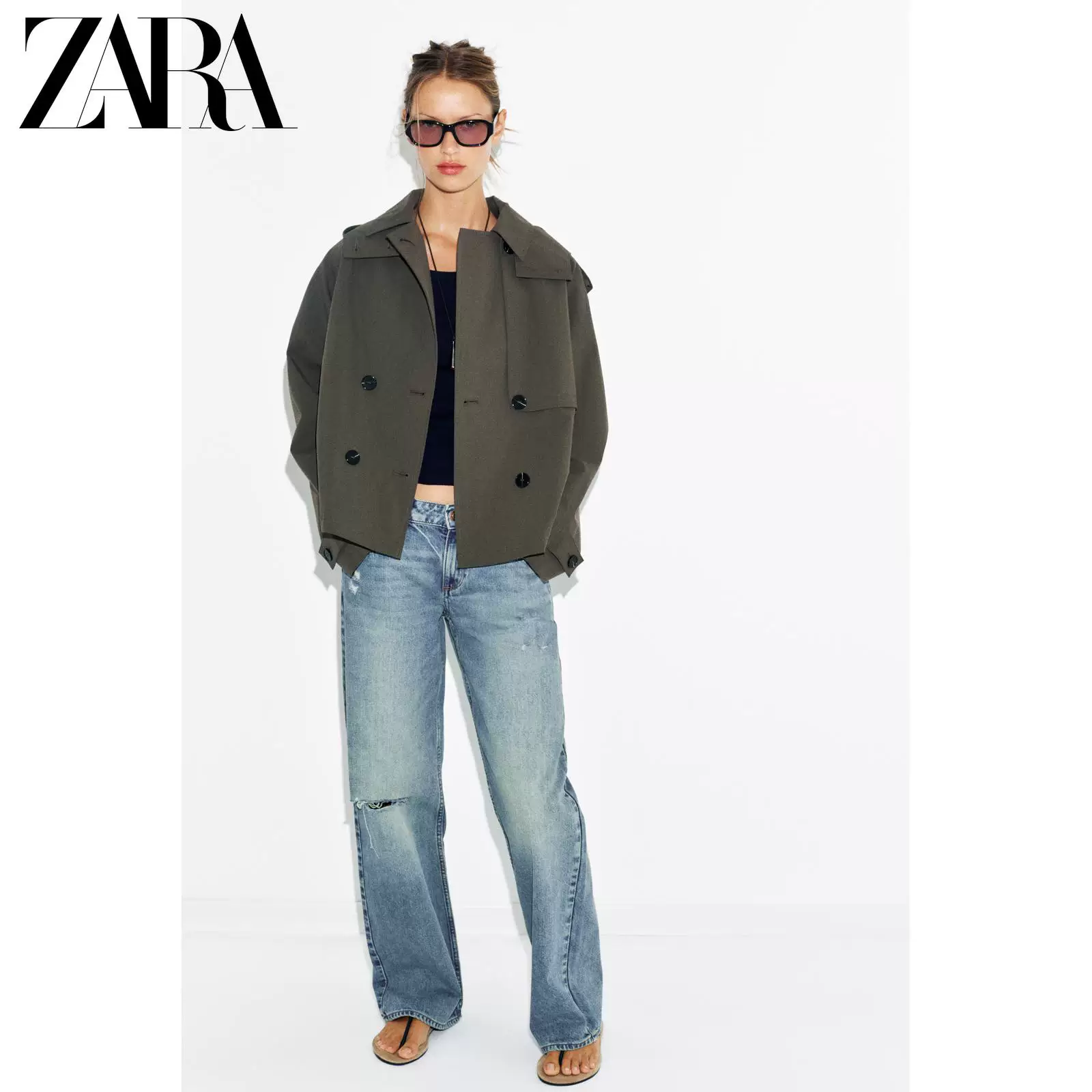 ZARA 2026 весна-лето новые товары Женское длинный рукав лацкан мешковатый повседневный худи короткая ветровка 6318050 962