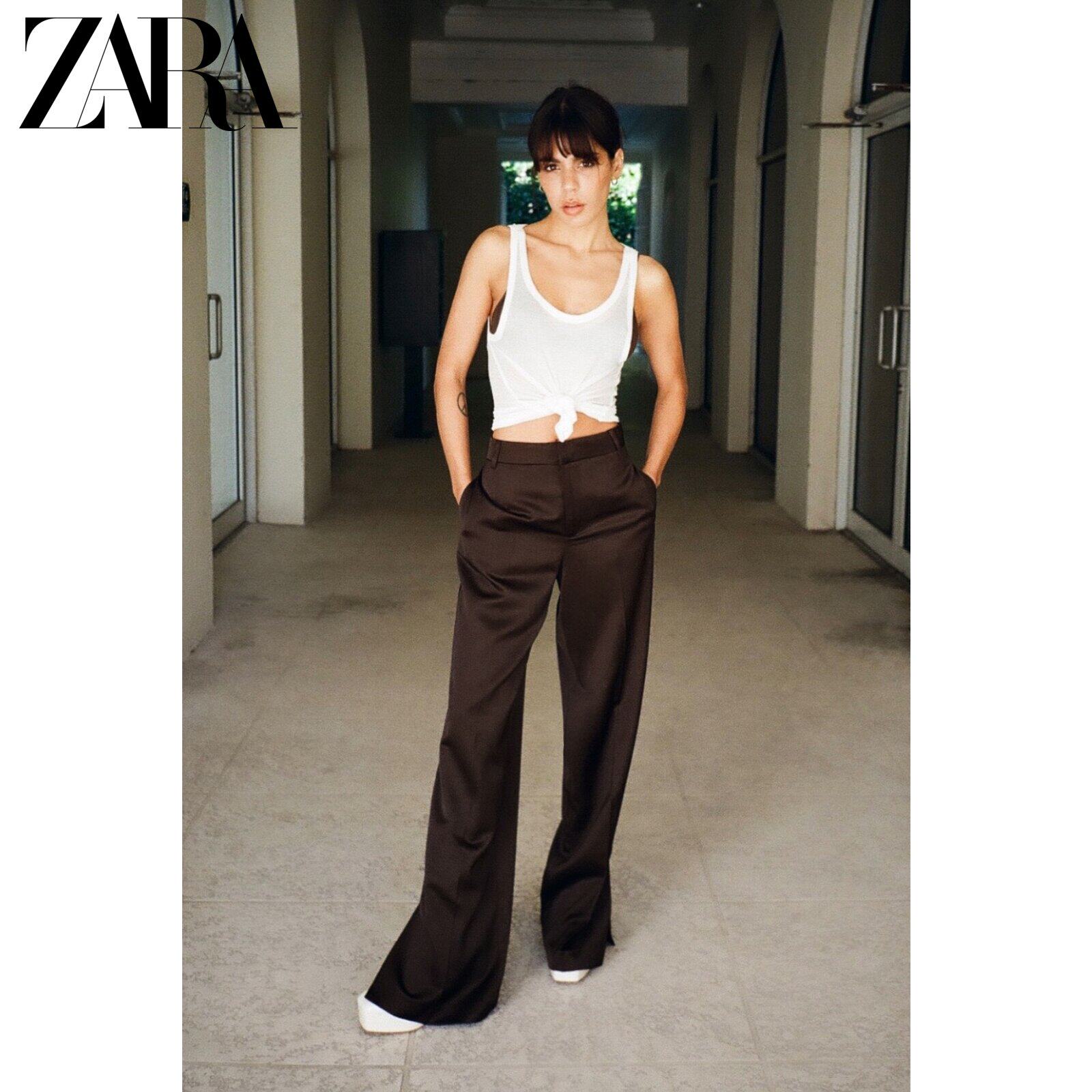 ZARA new TRF women's dress silk satin texture long pants 5427401716