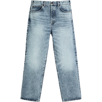 ZARAOrigins] Mens cotton mid-blue straight ankle-length washed denim casual pants 3991323