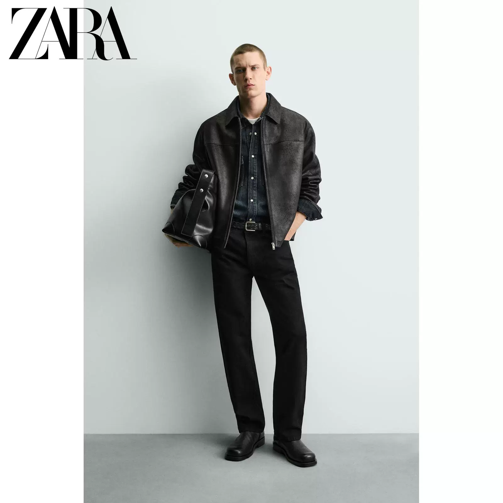 Сезонное распродажа ZARA мужская куртка из кожи с эффектом стирки, молния 2949200 800