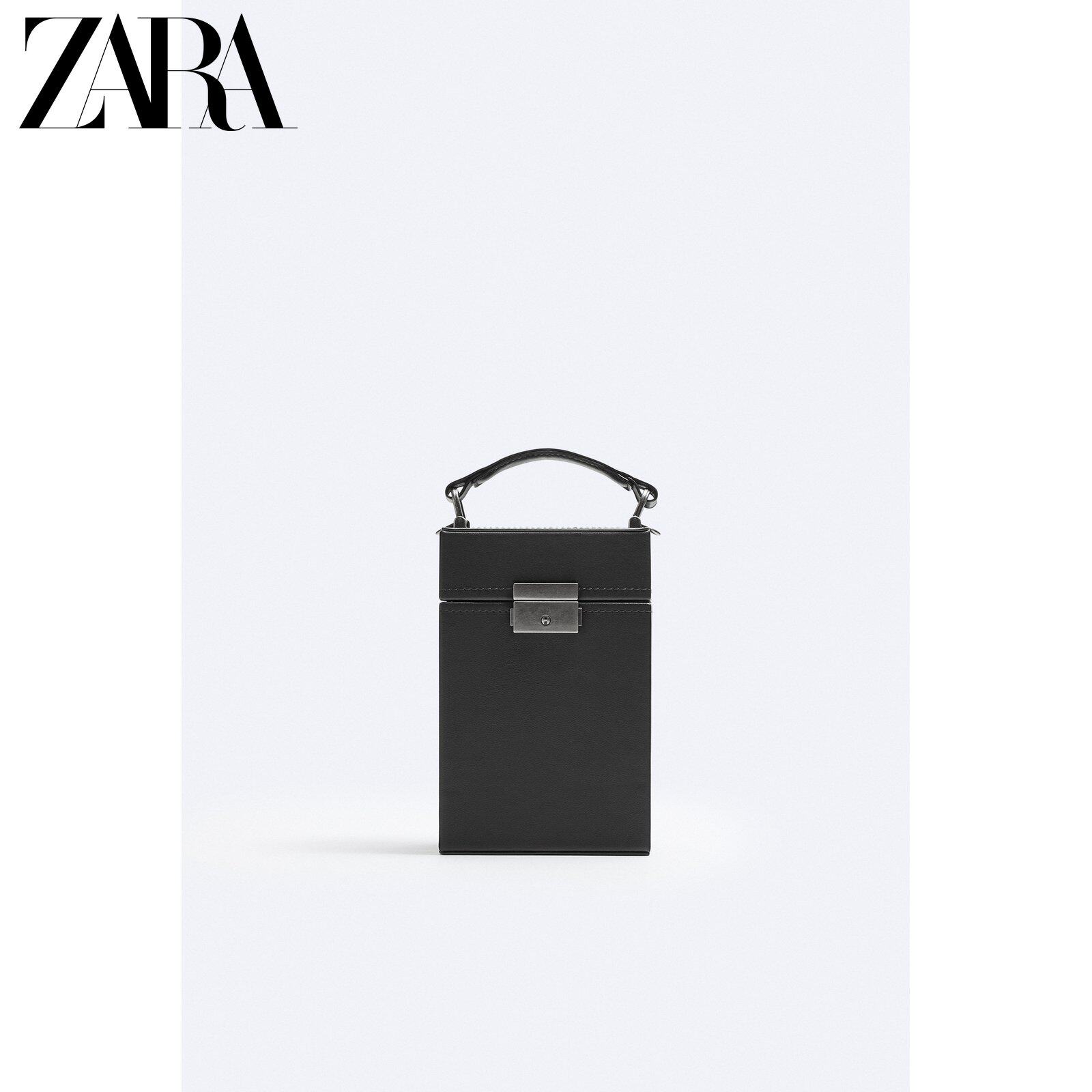 ZARA2023 Winter New Pint Men's Bag Black Hard Suitcases Bag Sloped Satchel 3603320800-Taobao