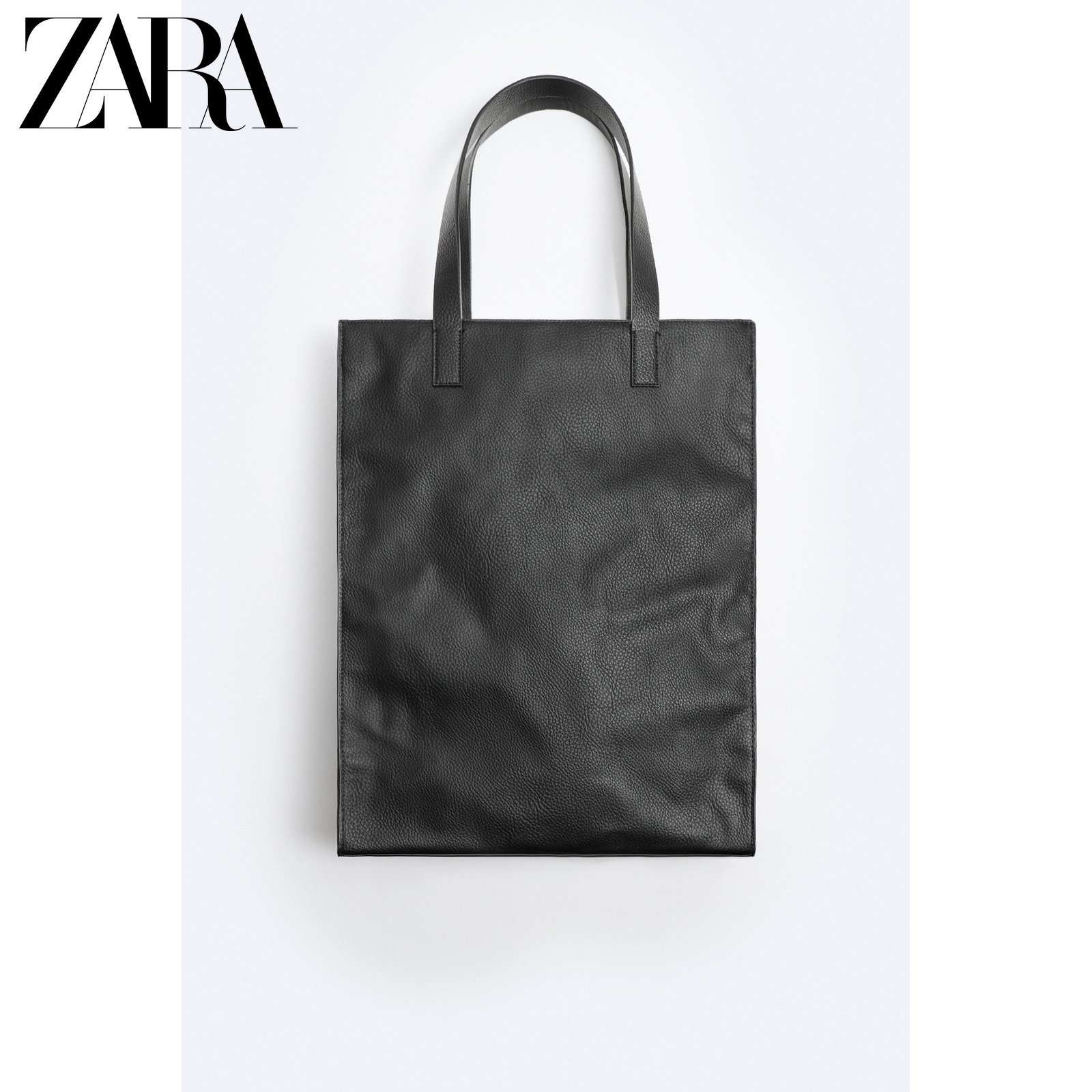 ZARA2023 Winter New Pint Men's Bag Black Shrink Leather Handbag Shopping Bag 3350220800-Taobao