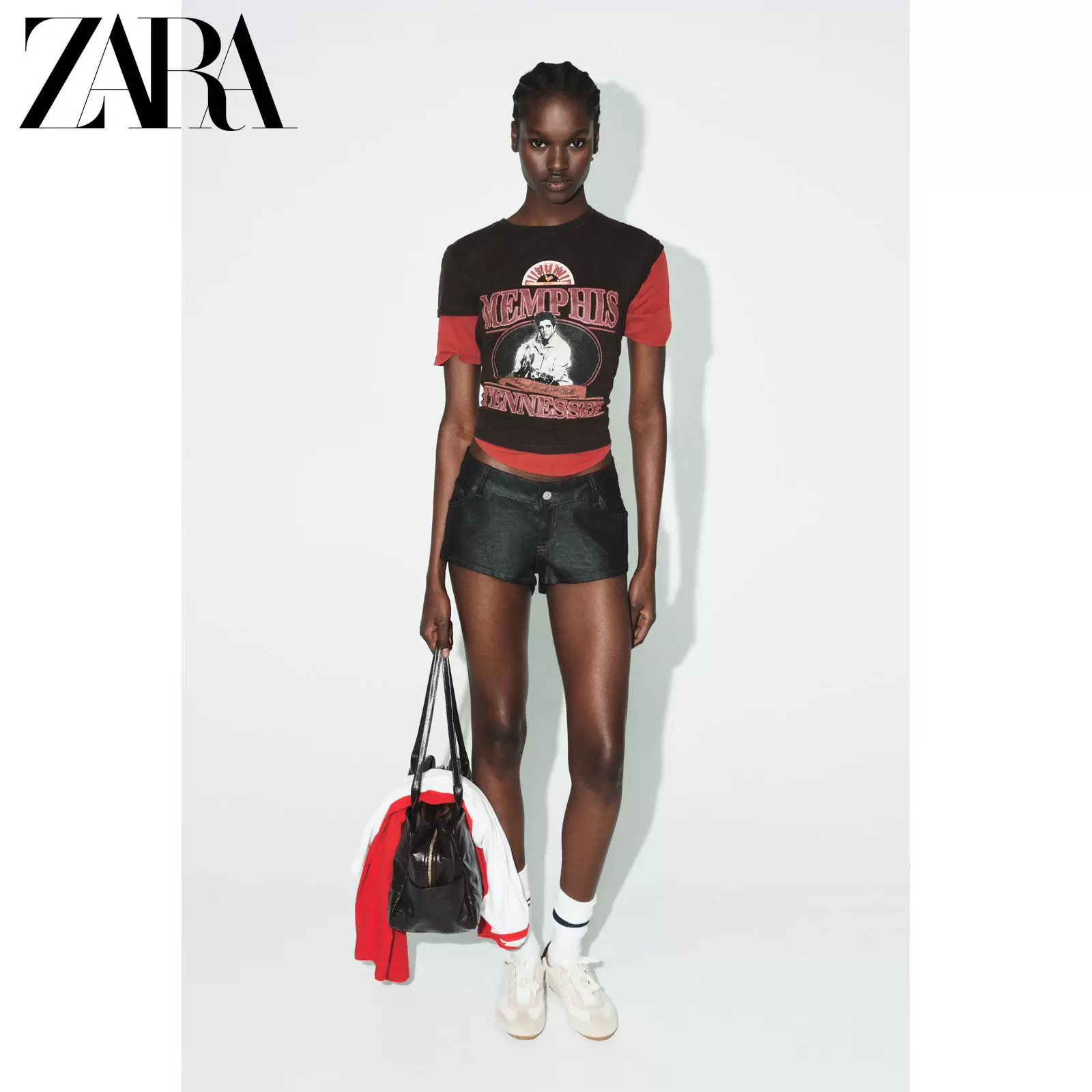 ZARA 2026 год весна-лето новая коллекция женская футболка с коротким рукавом круглый вырез принт ретро мода Элвис Пресли 1277015