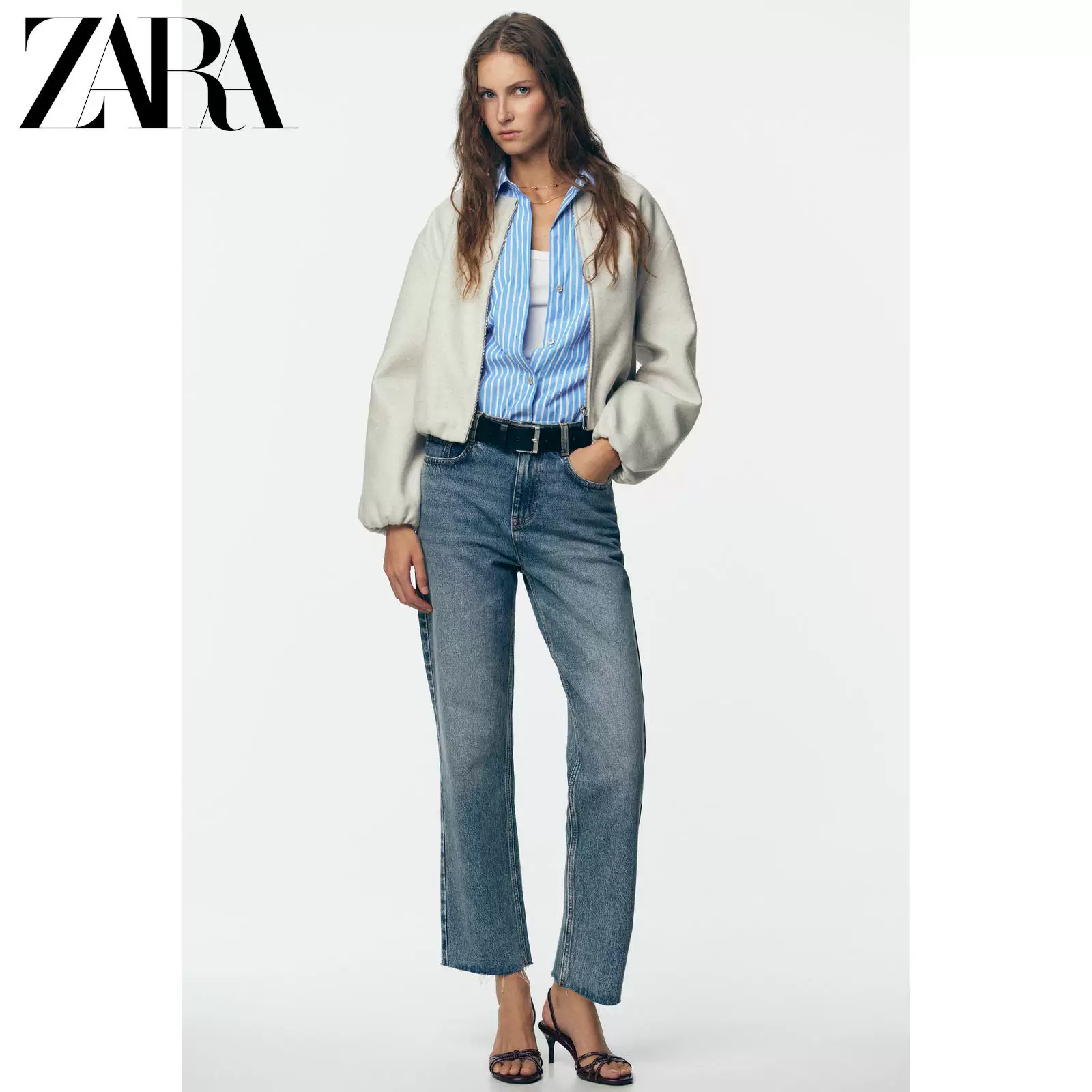 ZARA 2025 Осень Новинка Женская куртка с круглым вырезом и молнией, мягкий бомбер 3046264 712