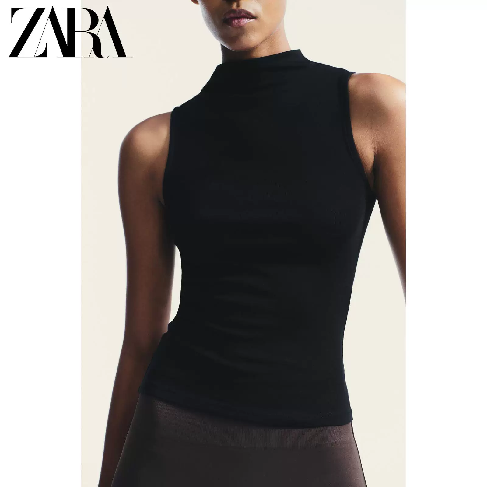 ЖЕНСКАЯ майка с высоким горлом без рукавов из хлопка Modal Slim Fit от ZARA 2025 осень, новая коллекция, номер 3641871 800