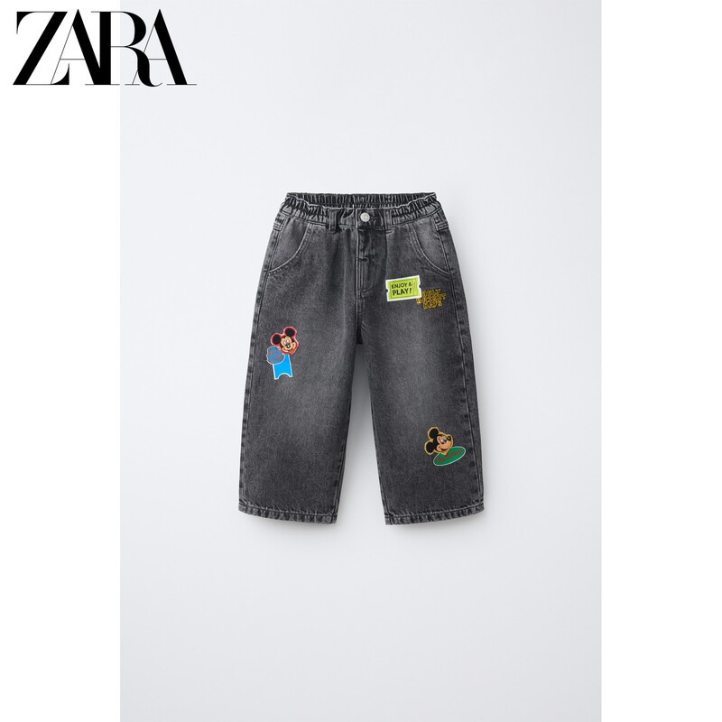 Zara2026 New Autumn Products for Baby Boys and Toddlers © Mickey Mouse Patch Straight-Leg Jeans 4441739 803