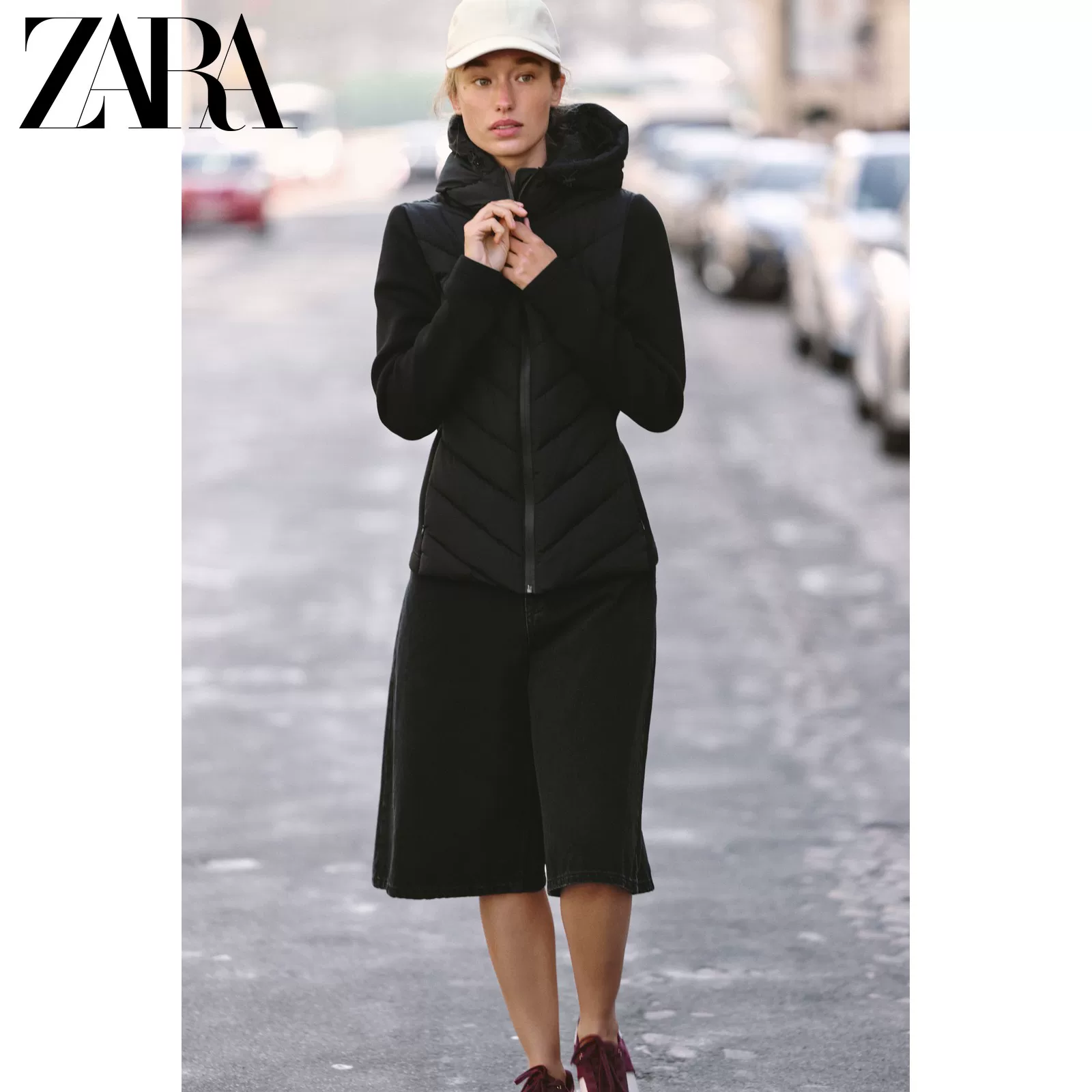 ZARA Летняя куртка с длинным рукавом и капюшоном, пуховик, Slim fit