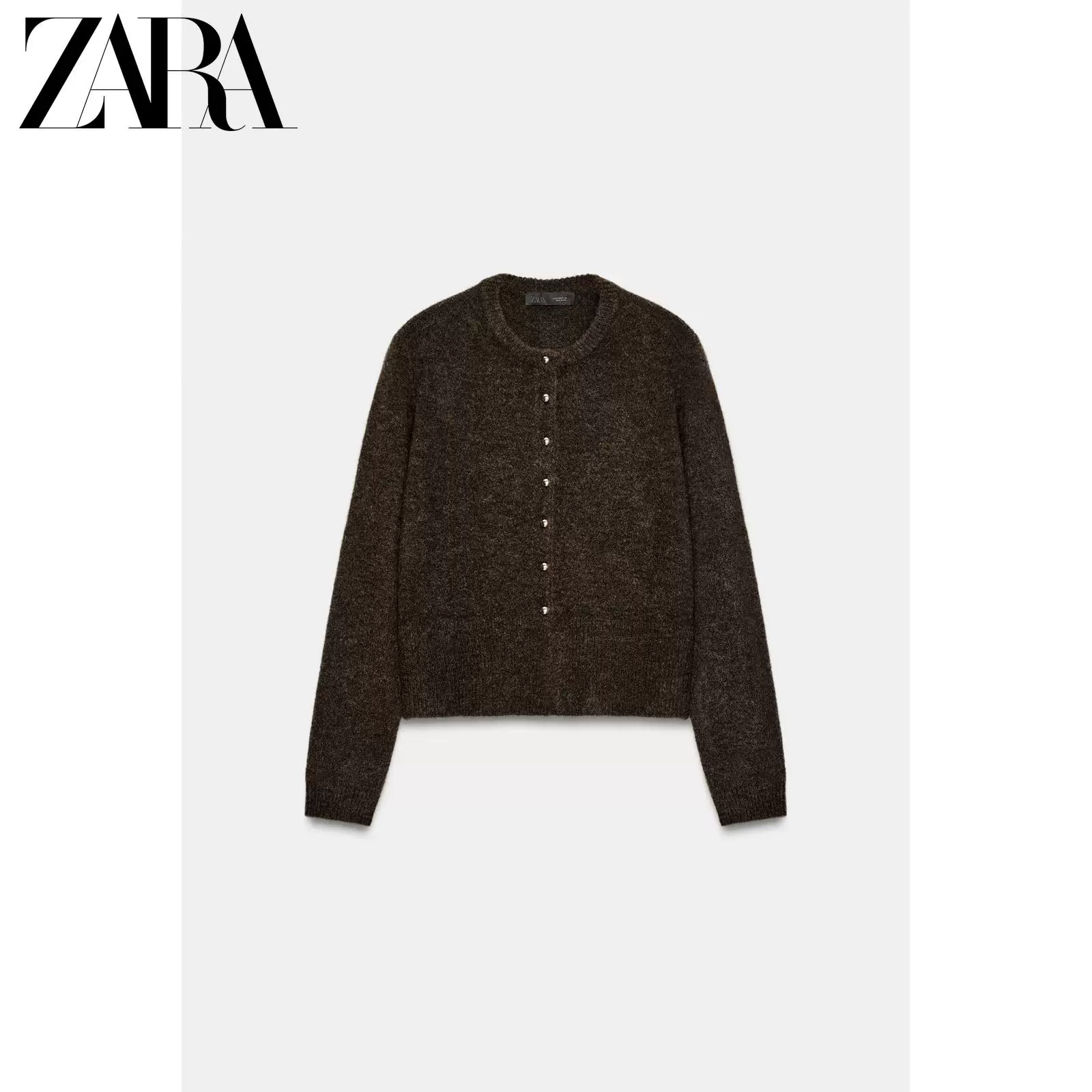 ZARA 2025 зима новые товары Женский лонгслив круглый вырез шарик пуговицы вязаная куртка 5536159 719