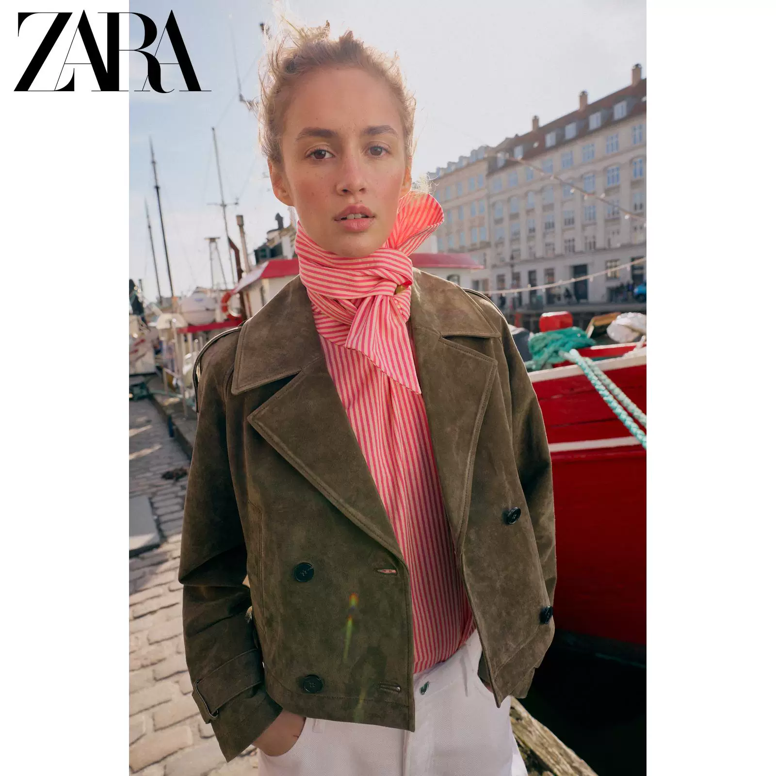 ZARA 2026 весна-лето новые товары Женское длинное рукав, лацк, чистая кожа, короткий двубортный ветровка 3046065 507