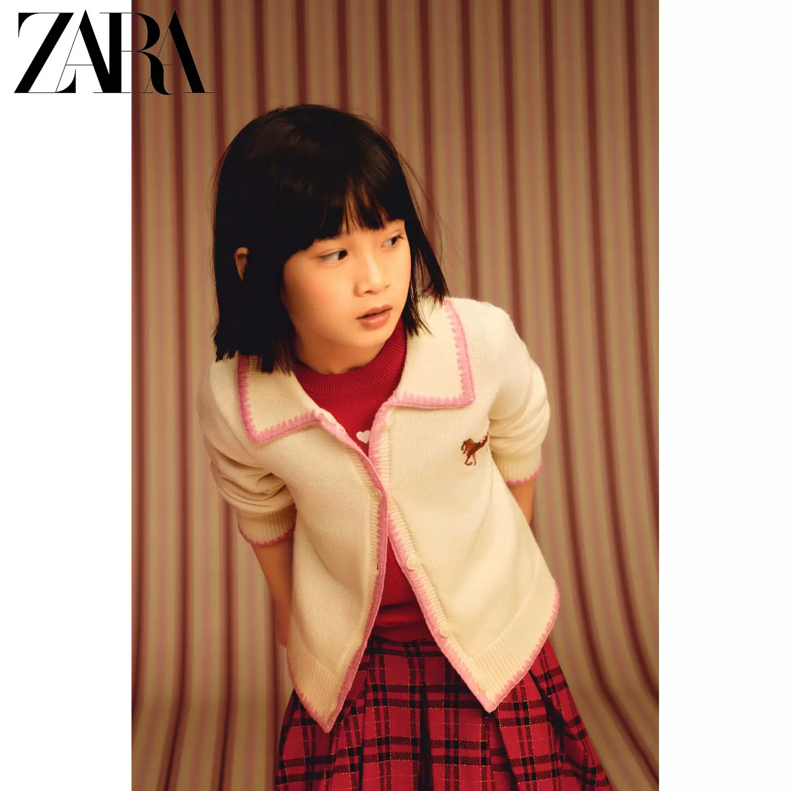 ZARA 2026 весна-лето Новинки одежды для детей Девочки Вышитая лошадь жакет из трикотажа 5536608 075