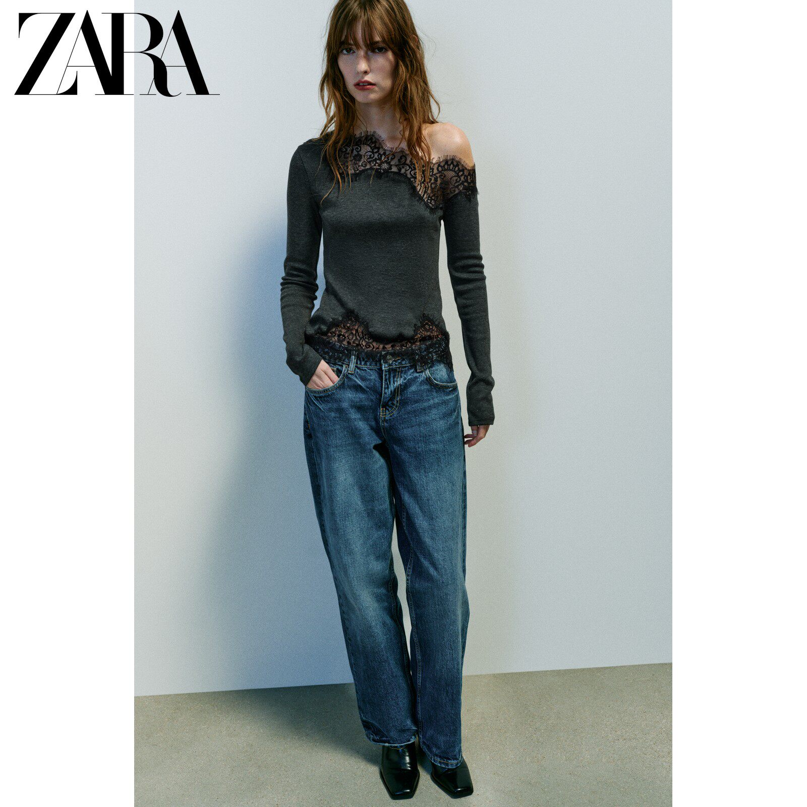 Осенние новинки ZARA2026, женская многоцветная блузка с длинными рукавами и асимметричным воротником, кружевная блузка 1165766 922