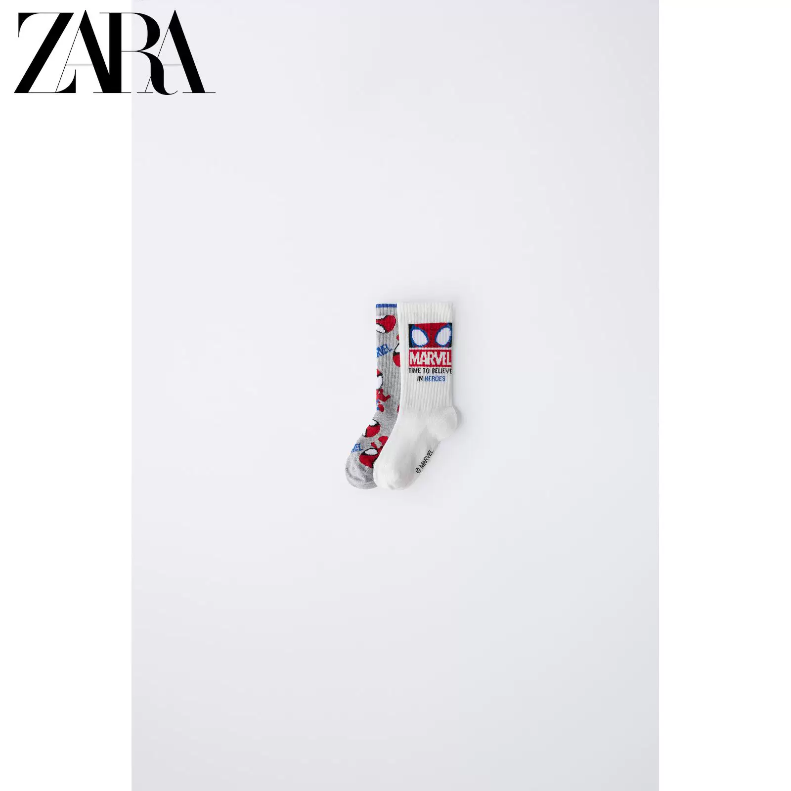 ZARA 2025 Winter New Products Детская одежда Две пары? Носки с принтом Человек-Паук Marvel 6068549 420