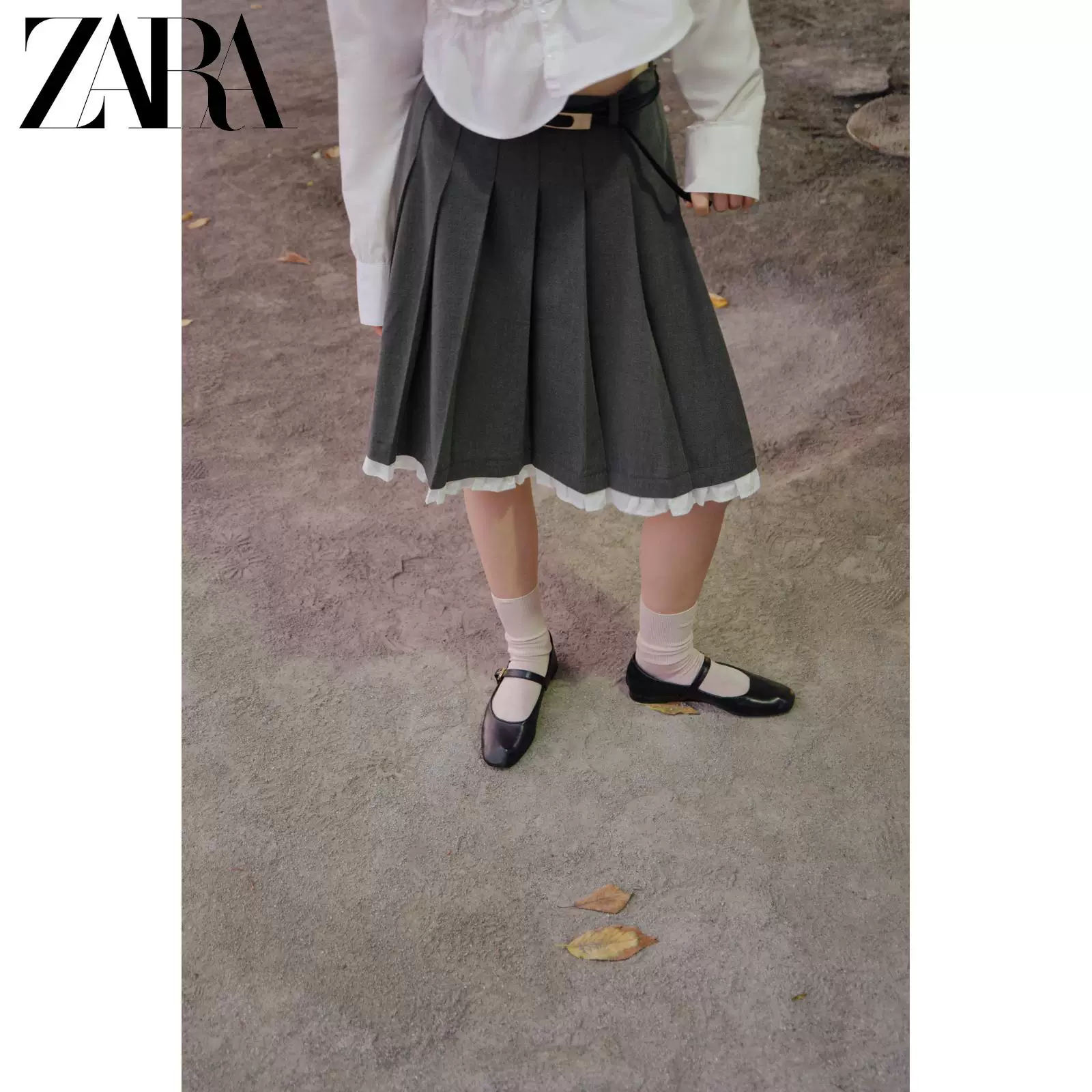 ZARA 25 новых летних товаров женская обувь черный кожаный носок круглый мысок туфли Mary Jane балет flats 3502510