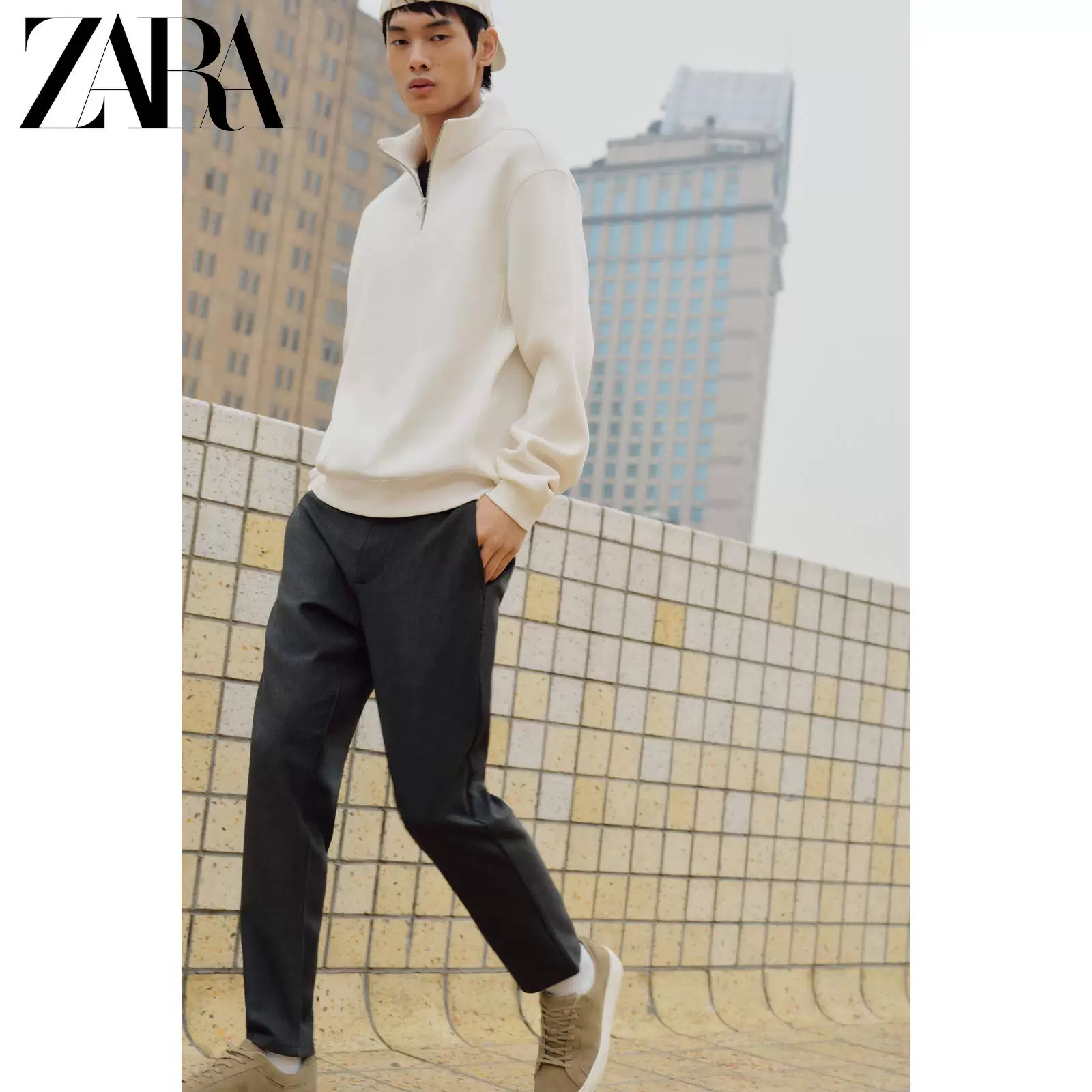 ZARA 2025 Autumn New Products Men's Basic Half-Zip Slim Straight Sweatshirt 0761311 803