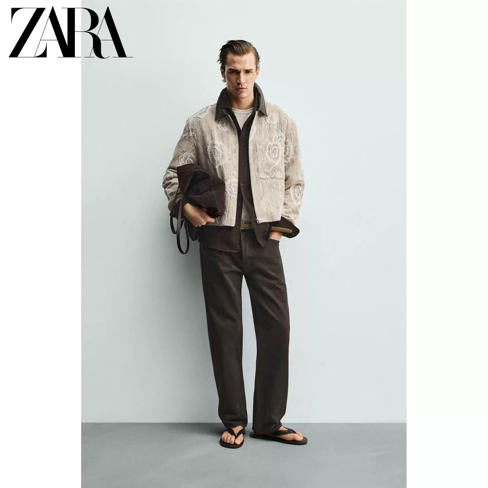 ZARA 2026 весна-лето новые поступления мужская неравномерная цветочная жаккардовая короткая куртка 0624400 731