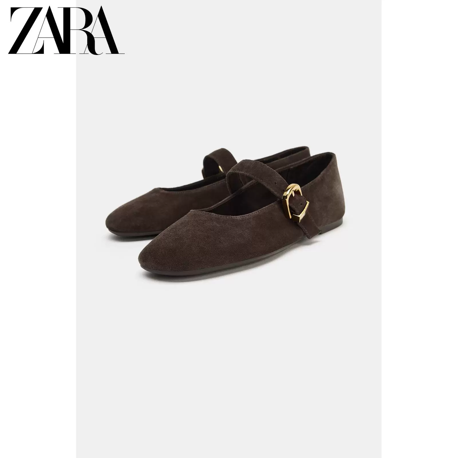 ZARA 2026 весна-лето Новые товары Женские обувь Замша пряжка плоская подошва Балетные туфли с круглым носком 3525710 700