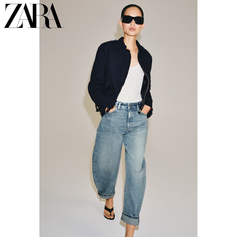 Zara2026 Early Autumn New Products Women's Clothing Zw Series Cuffed Balloon-Shaped Mid-Waist Jeans 6027244 427 Zara2026 Early Autumn New Products Women's Clothing Zw Series Cuffed Balloon-Shaped Mid-Waist Jeans 6027244 427