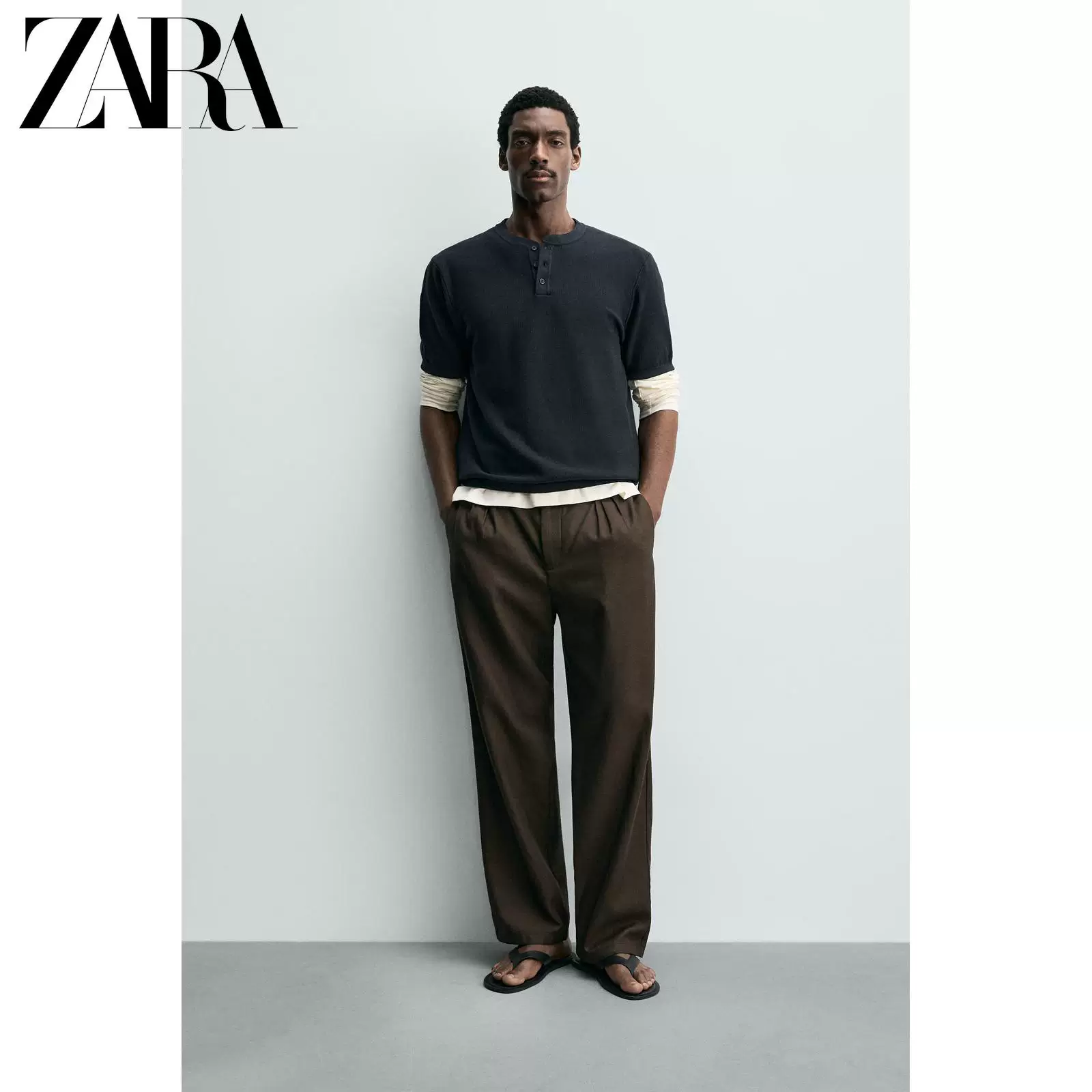 ZARA 2026 весна-лето новые товары мужская хлопковая рубашка-подбородник с открытым воротником, облегающая приталенная футболка