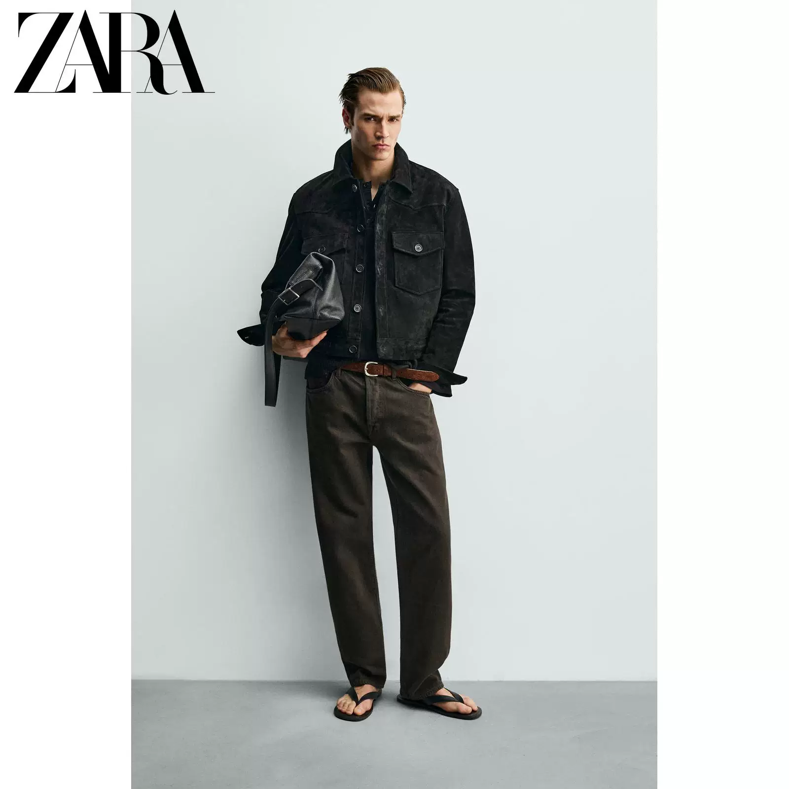 Кожаная куртка из замши мужская текстурная короткая весна-лето 2026 ZARA 3833400 800