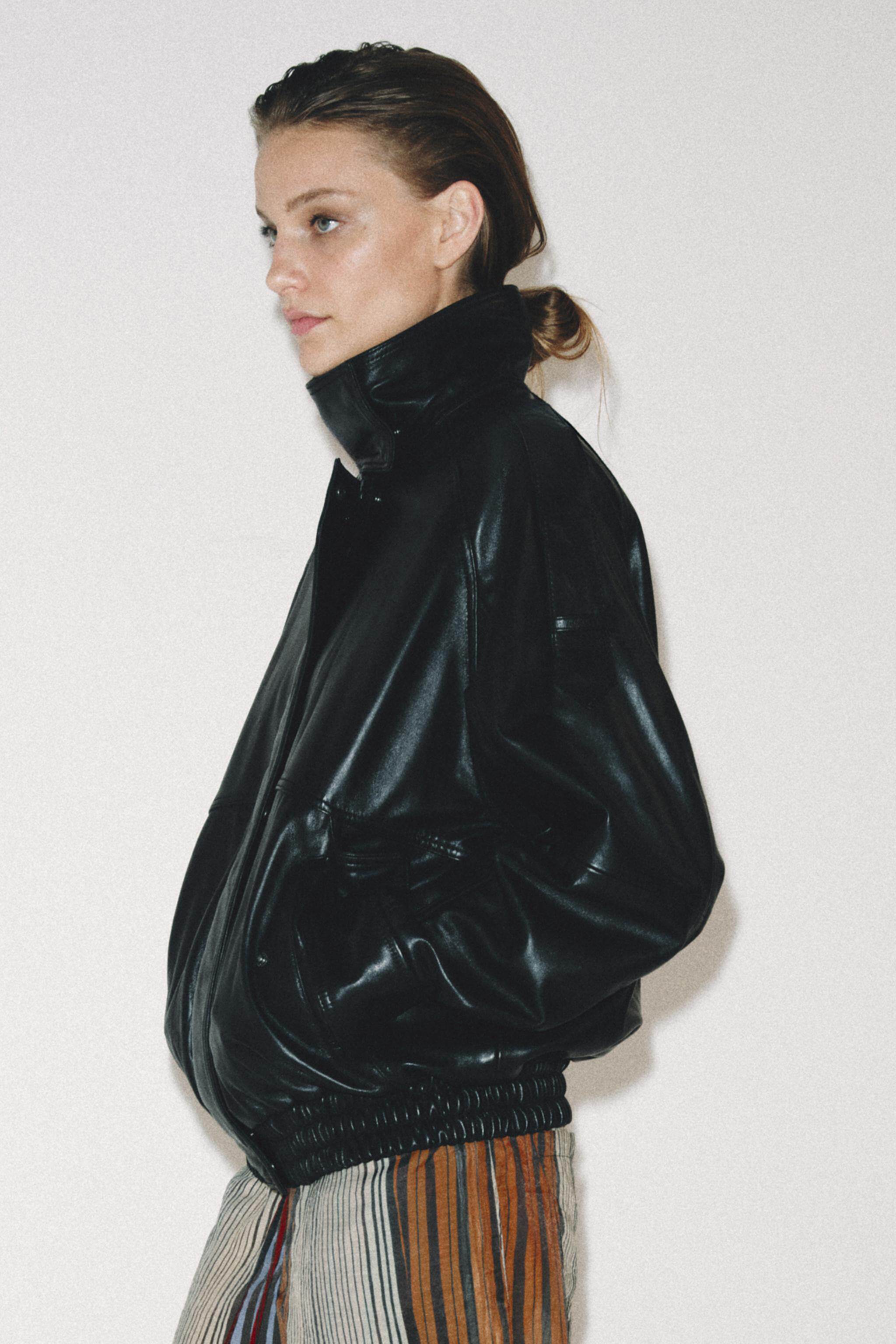 Кожаная куртка zara2026春夏新品 女装 zw 系列长袖高领纯皮革外套 5479241 800