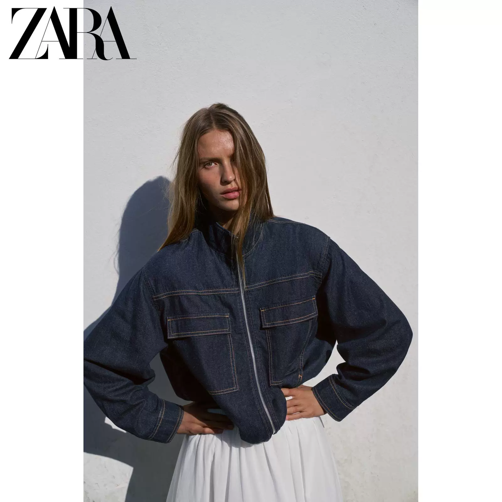 ЖЕНСКАЯ куртка-бомбер из денима с воротником-стойкой ZARA 26 весна-лето новые поступления Z1975 4083033 407