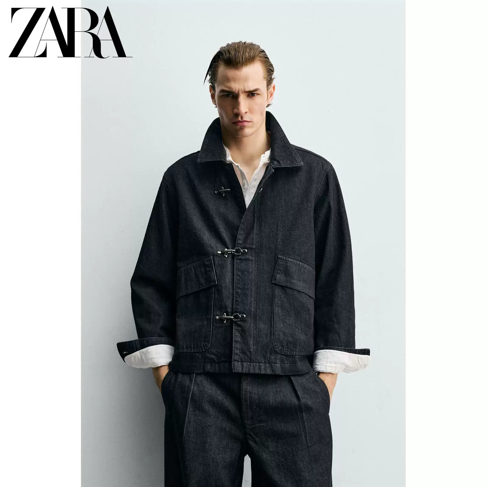 ZARA 2026 весна-лето новые товары Мужская свободная джинсовая куртка с металлическим узлом на кнопке 4470404 405