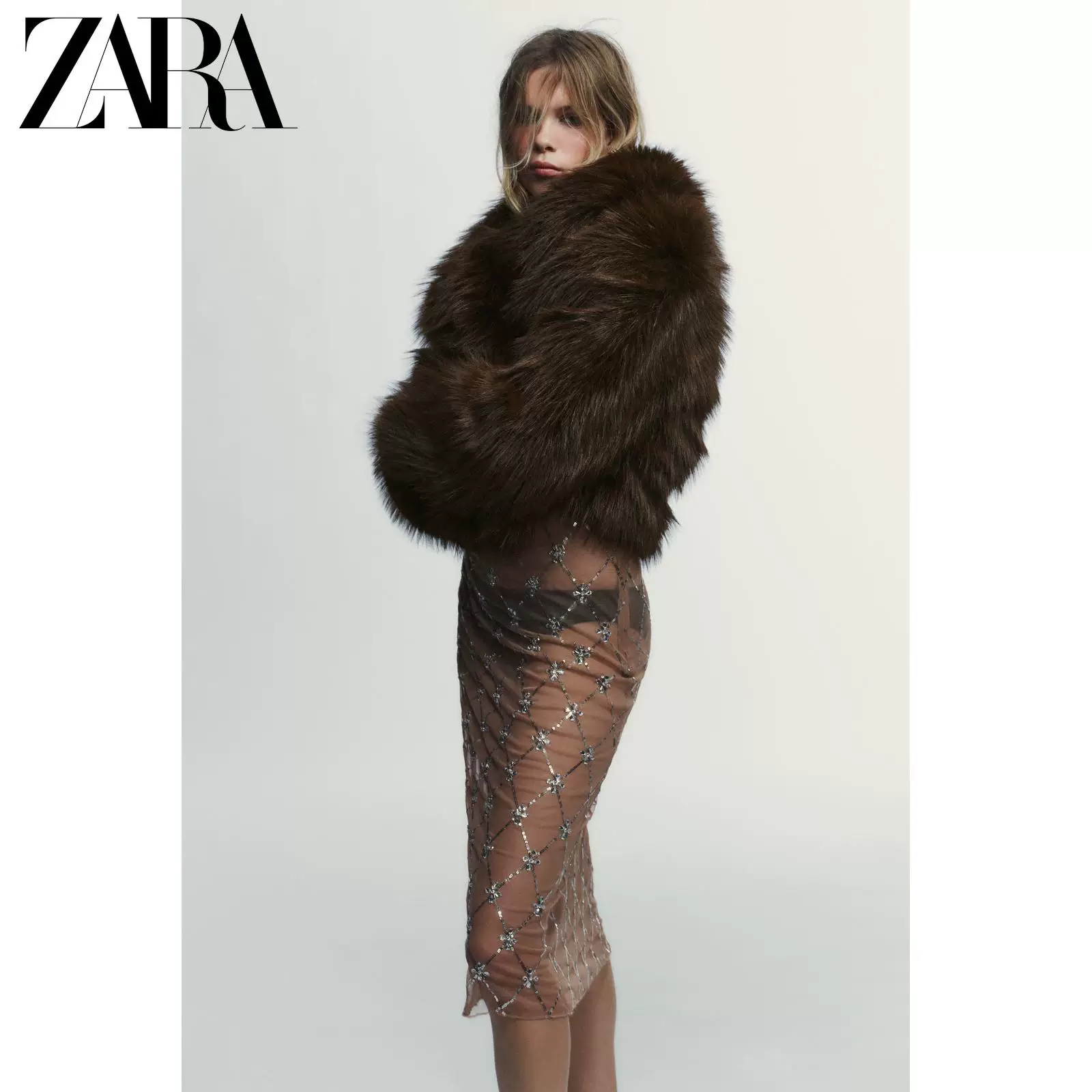 ZARA 25 новых зимних товаров TRF женская верхняя одежда из искусственного меха короткая куртка 8490832 800