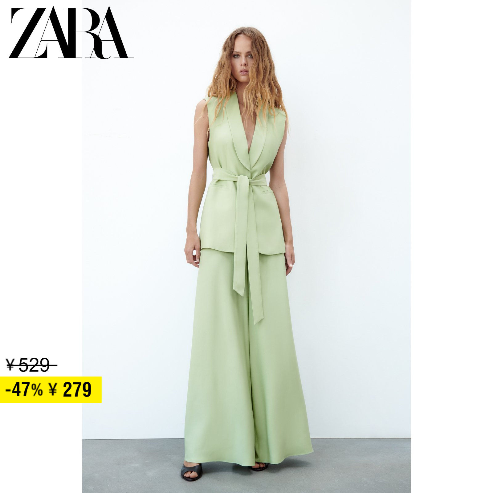 ZARA discount season women fitted with butterfly knot belt gown collar sleeveless waistcoat waistcoat 7760816508-Taobao