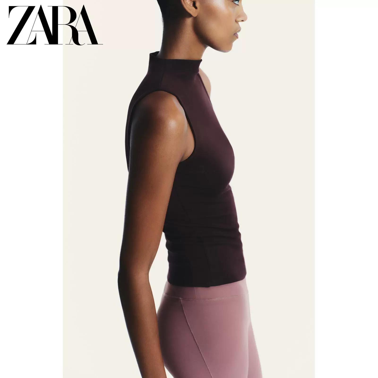 ZARA 2025 Осень Новинка Женская облегающая хлопковая модальная водолазка без рукавов топ с воротником-тирадский 3641871 605