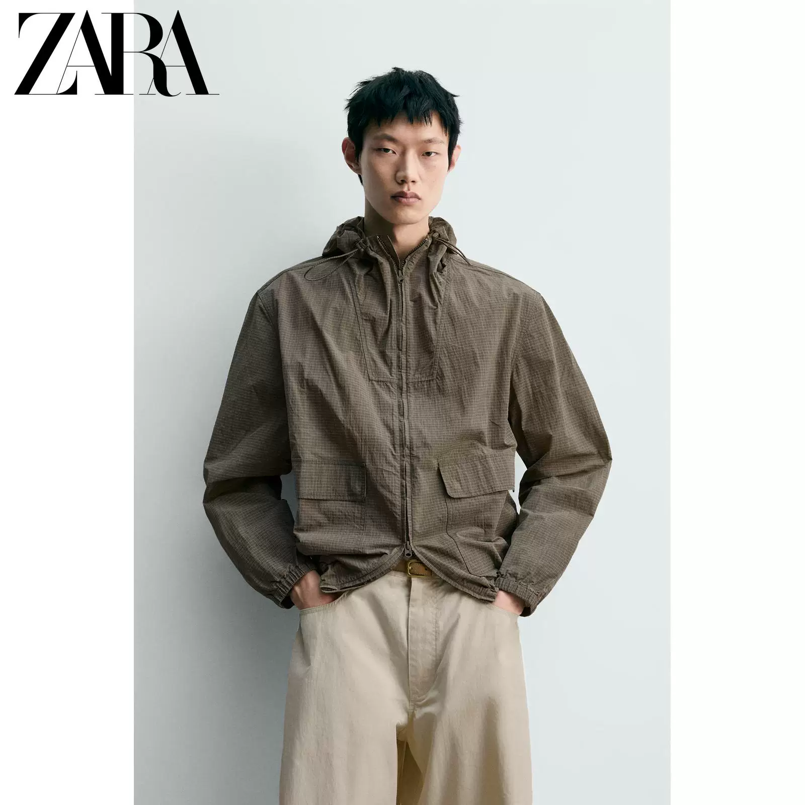ZARA 2026 весна-лето новые поступления мужская куртка с капюшоном из ткани rip-proof техническая куртка 8281602 731