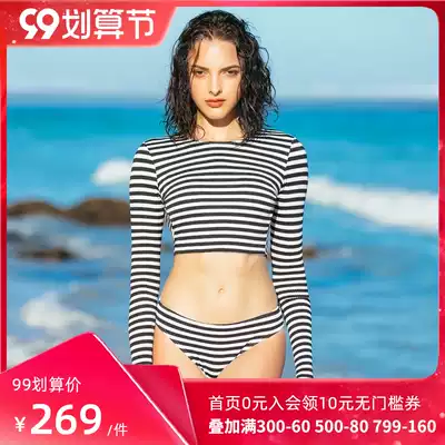 valtos sexy bikini two-piece swimsuit long sleeve sunscreen small chest gathered conservative slim swimsuit women's swimwear