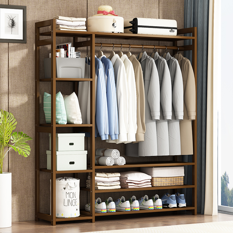 Solid wood floor clothes hat rack Home bedroom hanging clothes hanger Sub simple clothes vertical shelving minimalist Modern Wardrobe