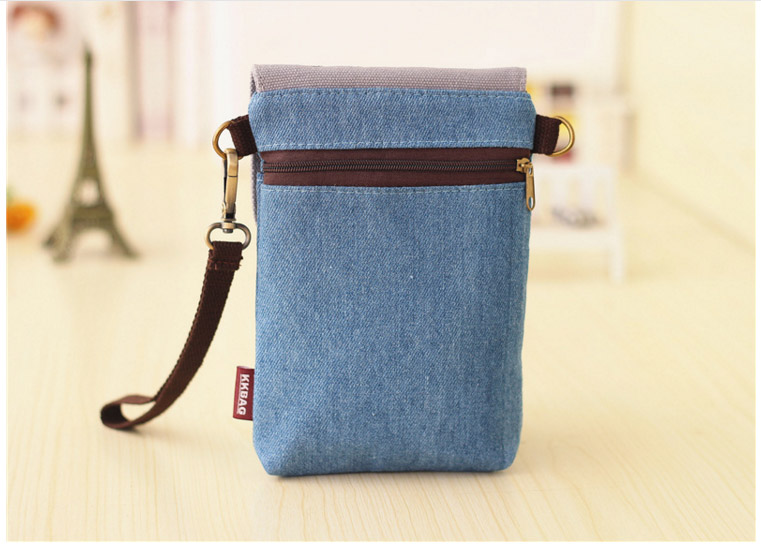 Túi xách nữ mới Túi điện thoại di động Túi Messenger thêu dọc vai túi dây kéo túi vải túi denim túi đeo chéo adidas