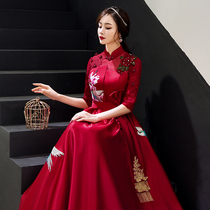 Toast Bride 2021 new wedding cover arm wine red Chinese back door evening dress temperament autumn women