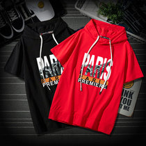 European and American youth hooded short sleeve T-shirt male students summer trend hooded T-shirt clothes handsome loose half-sleeve T