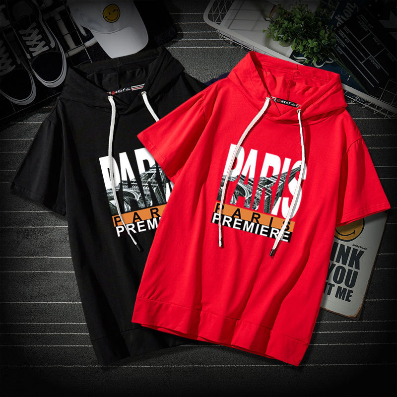 European and American Style Hooded Short-Sleeve T-Shirt for Teenage Boys, Summer Trendy Hooded Sweatshirt, Stylish Loose Half-Sleeve T-Shirt