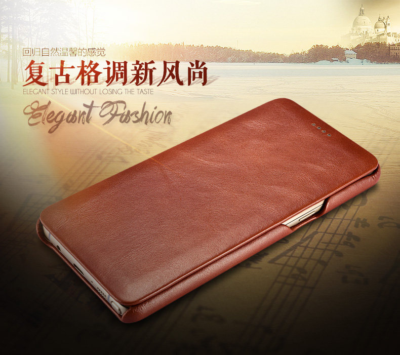 iCarer Curved Edge Vintage Series Side Open Handmade Genuine Cowhide Leather Case Cover for Samsung Galaxy Note 7