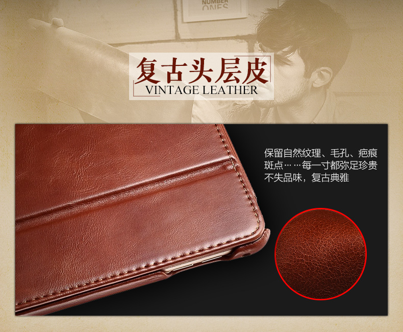 iCarer Vintage Series Smart Awakening Handmade Genuine Cowhide Leather Case Cover for Apple iPad mini 4