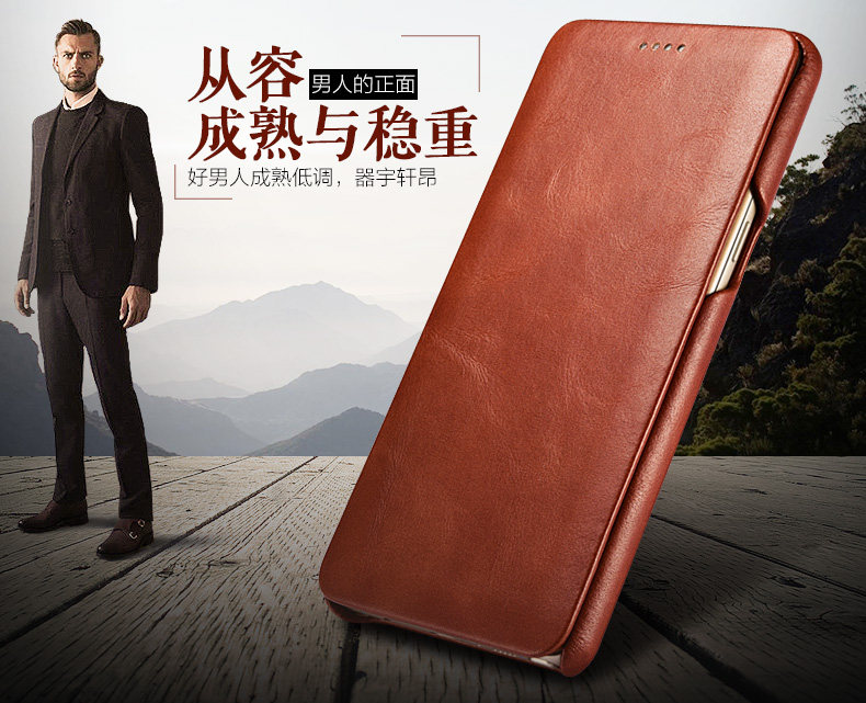 iCarer Curved Edge Vintage Series Side Open Handmade Genuine Cowhide Leather Case Cover for Samsung Galaxy Note 7