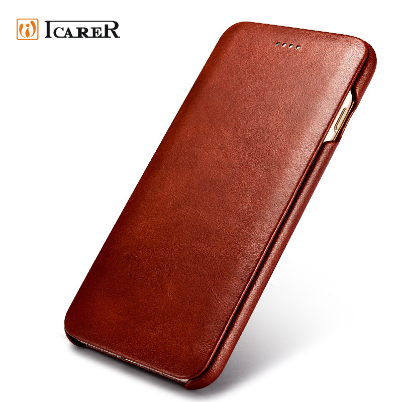 iCarer Curved Edge Vintage Series Side Open Handmade Genuine Cowhide Leather Case Cover for Apple iPhone 7 Plus & iPhone 7