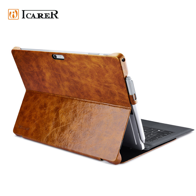 iCarer Oil Wax Vintage Series Handmade Genuine Cowhide Leather Case Cover for MicroSoft Surface Pro 4
