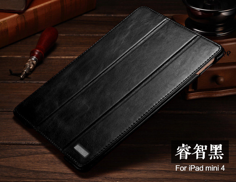 iCarer Vintage Series Smart Awakening Handmade Genuine Cowhide Leather Case Cover for Apple iPad mini 4
