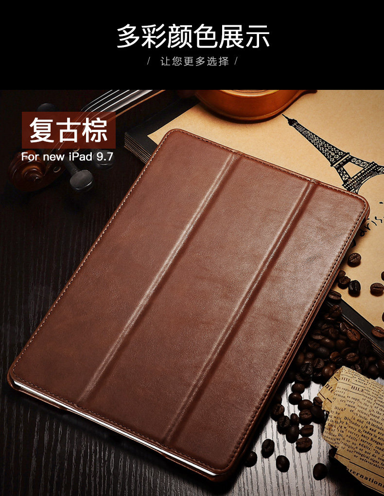 iCarer Vintage Series Smart Awakening Handmade Genuine Cowhide Leather Case Cover for Apple iPad 9.7-inch (2017)